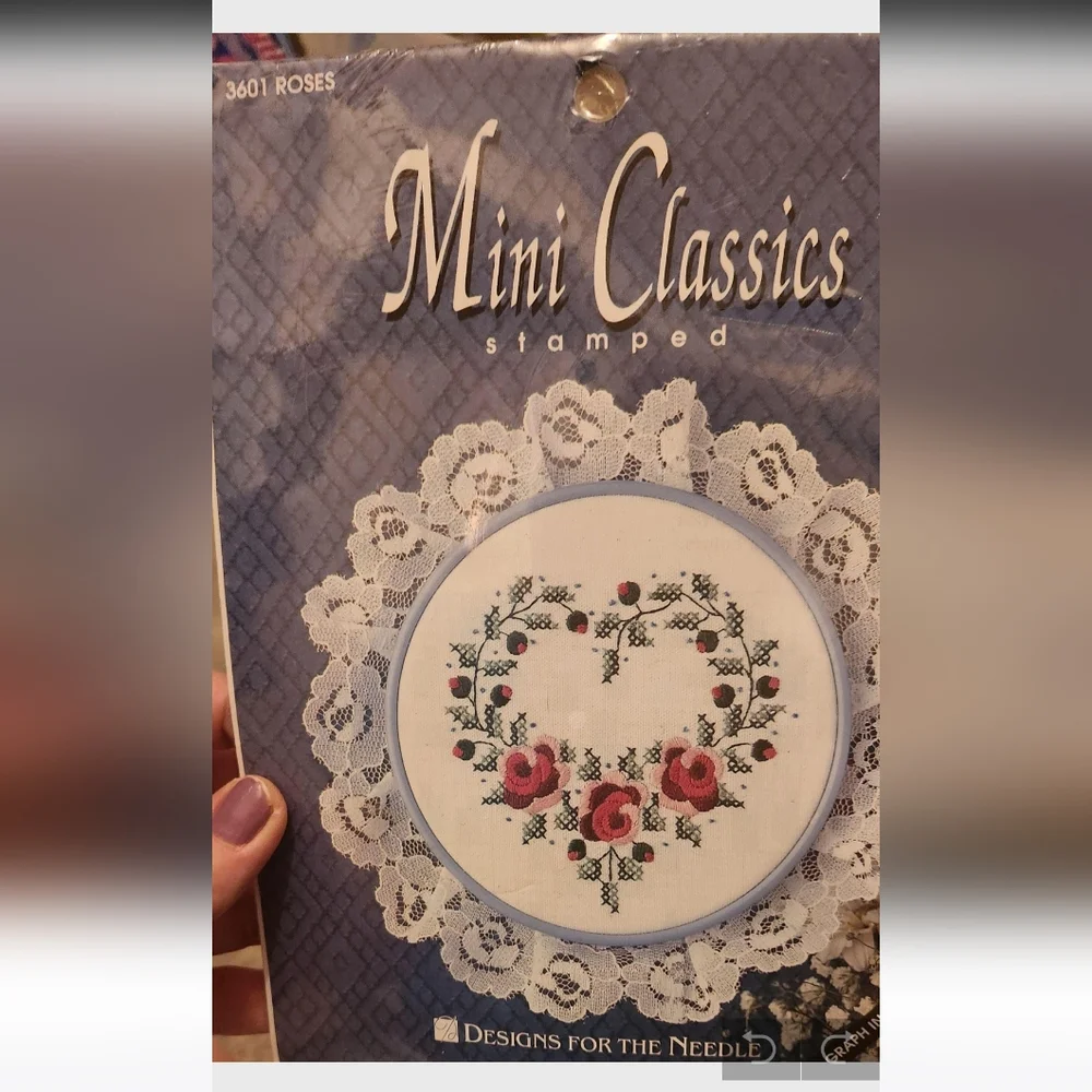 Vintage stamped embroidery needlepoint heart kit
